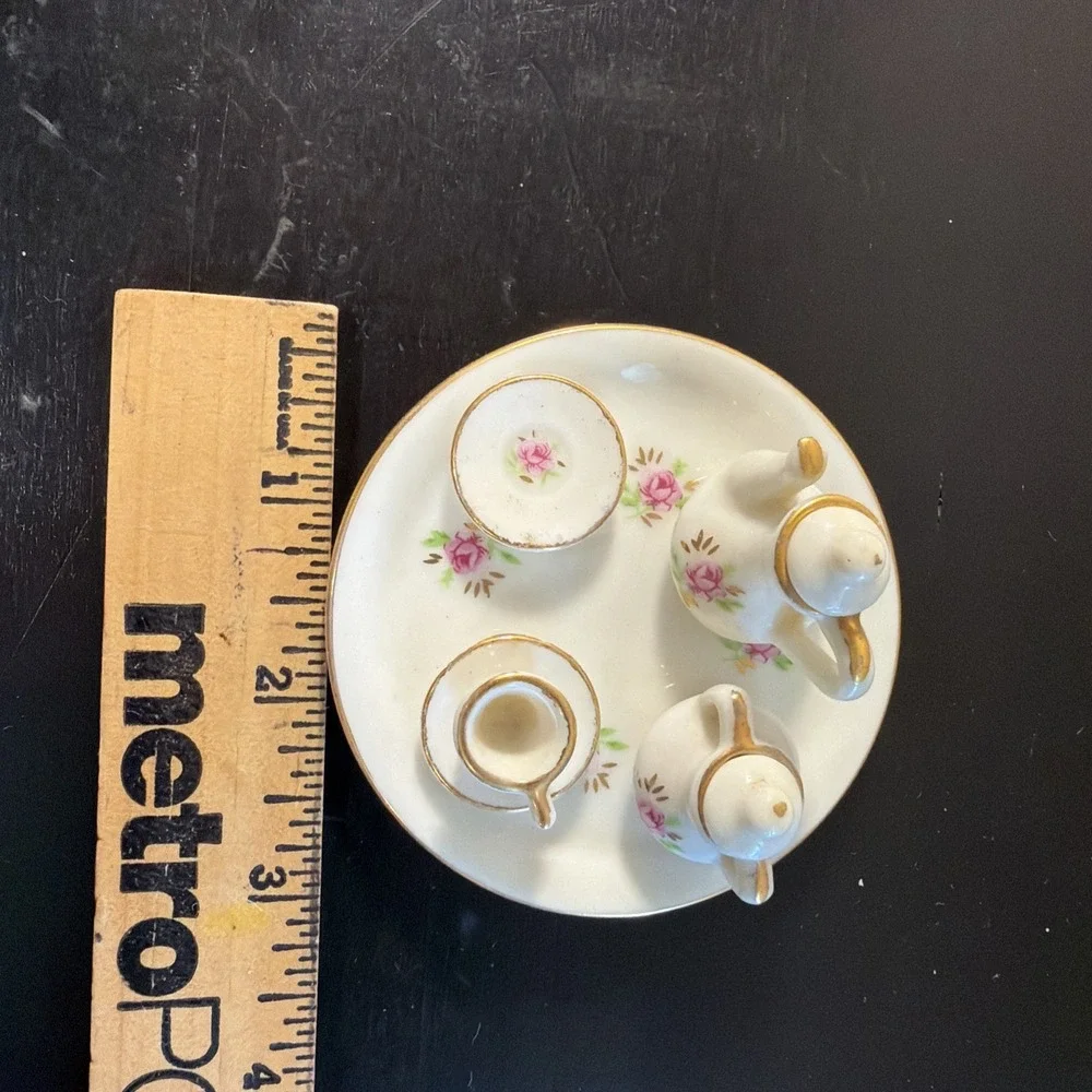 Vintage Miniature 8pcs. ROSE Tea Set Dollhouse Decor